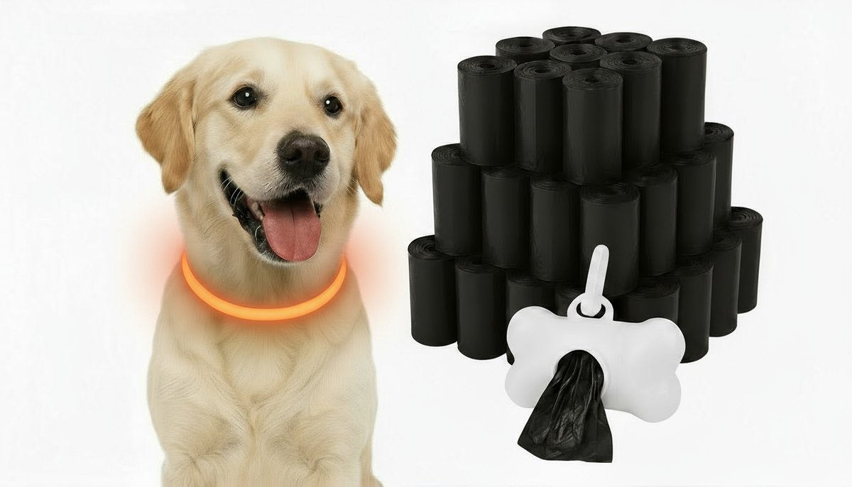 Professor Q LED-halsband voor honden – L – 100 poepzakjes – oranje