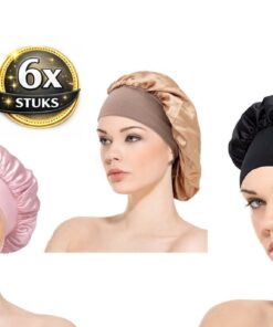 Professor Q Satijnen bonnet slaapmuts – zwart/goud/roze – 3 stuks