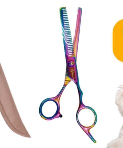 Professor Q Effileerschaar voor honden – met brons etui – rechtshandig – regenboog