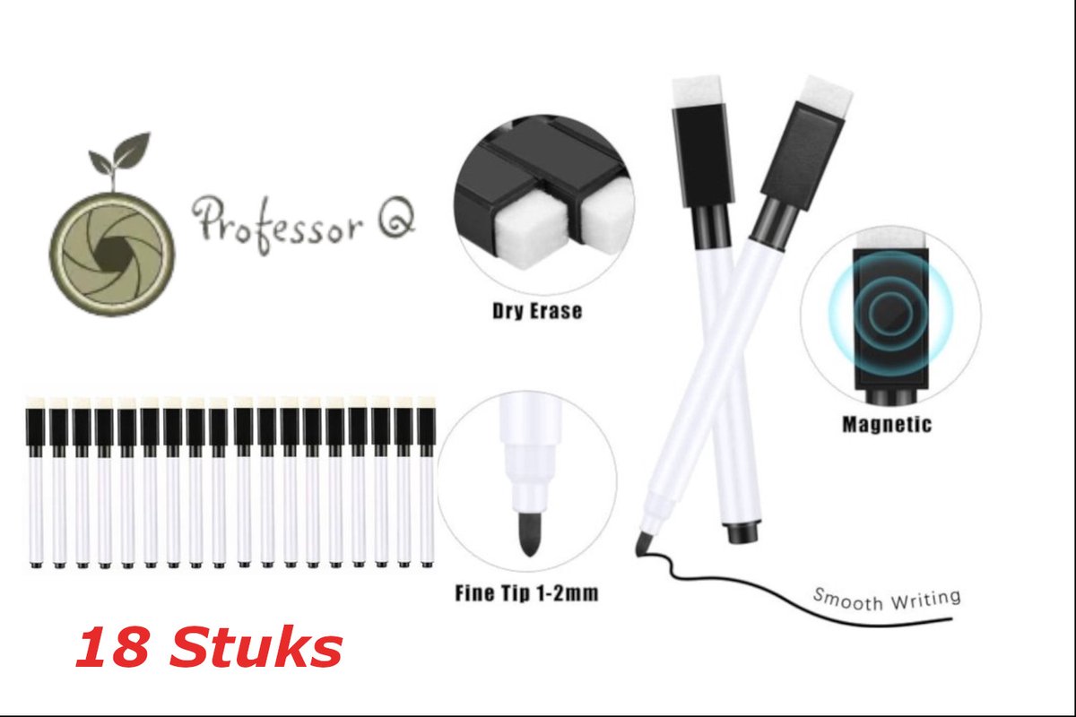 Professor Q Whiteboardmarkers – zwart – 18 stuks