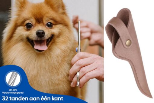 Professor Q Effileerschaar voor honden – met brons etui – 6 inch – zilver/blauw