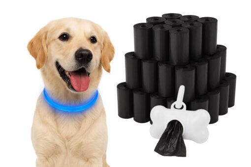 Professor Q LED-halsband voor honden – L – 100 poepzakjes – 70 cm – blauw