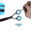 Professor Q Gebogen trimschaar voor honden – met brons etui – 16,5 cm – lichtblauw/zwart