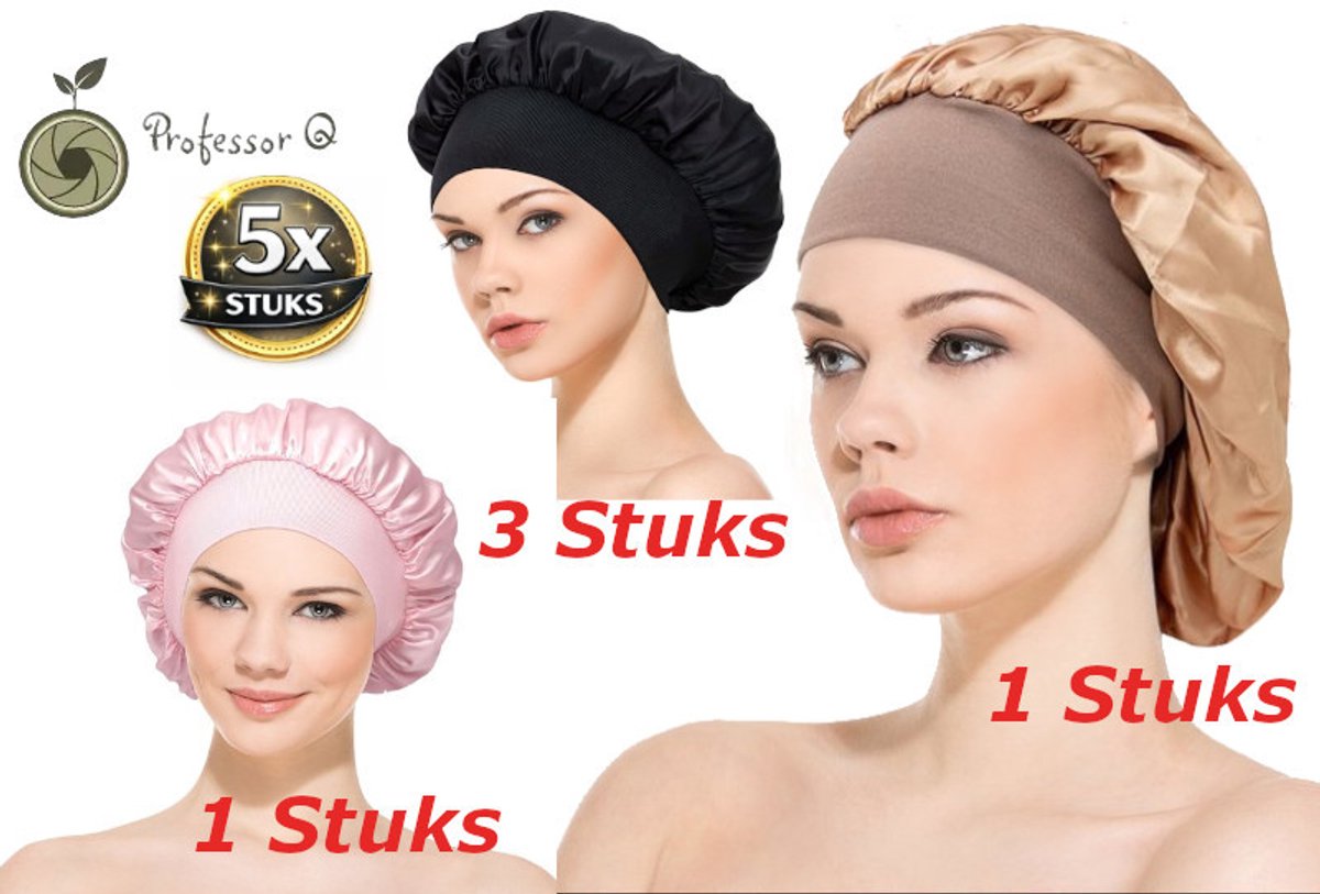 Professor Q Satijnen bonnet slaapmuts – goud/zwart – 5 stuks