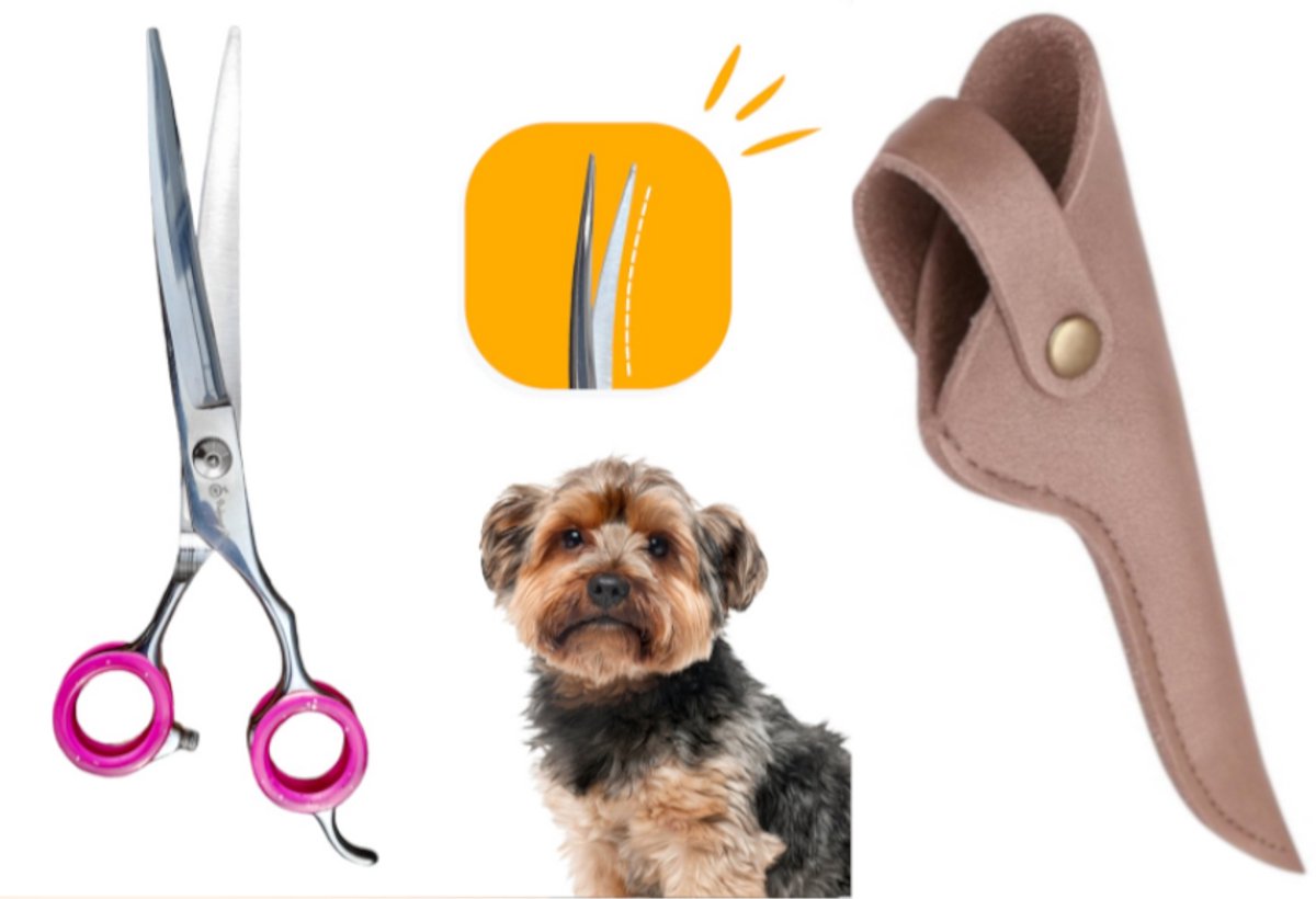 Professor Q Trimschaar voor honden, omhoog gebogen – met brons etui – 7,5 inch – roze