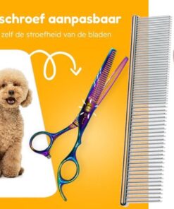 Professor Q Effileerschaar – met brons etui – anti-klitkam – rechtshandig – 16,5 cm – regenboog