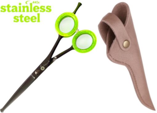 Professor Q Trimschaar voor honden – met brons etui – 14 cm – zwart/groen