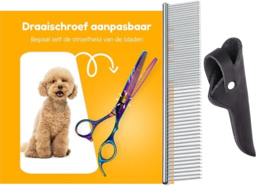 Professor Q Effileerschaar voor haar – met zwart etui – anti-klitkam – rechtshandig – 16,5 cm – regenboog