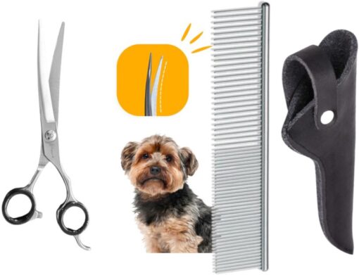 Professor Q Trimschaar voor honden, omhoog gebogen – met zwart etui – anti-klitkam – 7,5 inch – zwart