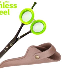 Professor Q Trimschaar voor honden – met brons etui – anti-klitkam – 14 cm – zwart/groen