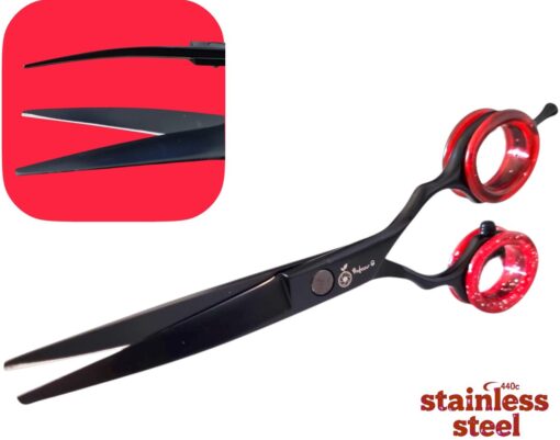 Professor Q Gebogen trimschaar voor honden – 20 cm – zwart/rood