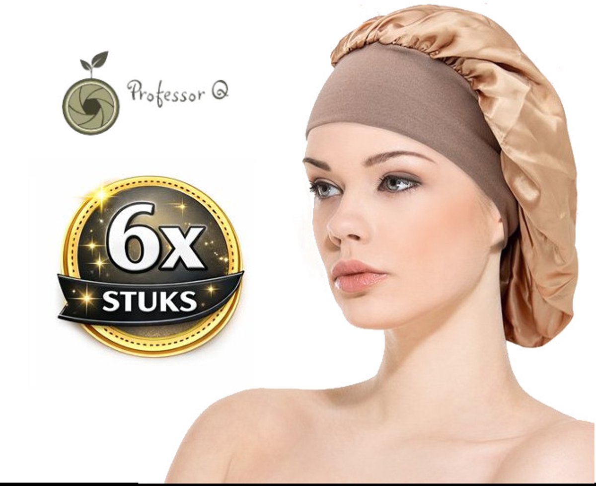 Professor Q Satijnen bonnet slaapmuts – goud/zwart – 6 stuks