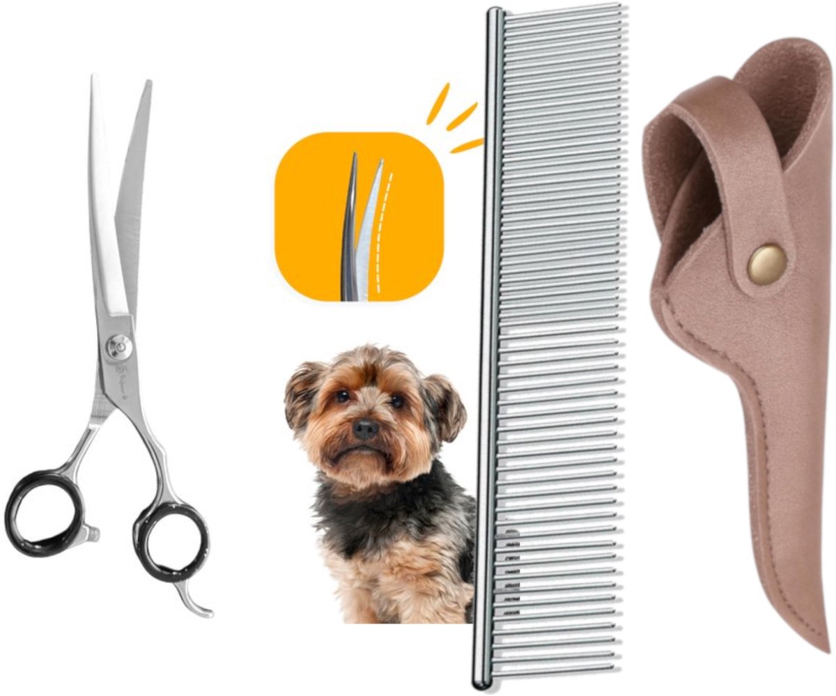 Professor Q Trimschaar voor honden, omhoog gebogen – met brons etui – anti-klitkam – 7,5 inch – zwart