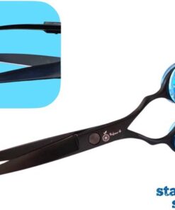 Professor Q Gebogen trimschaar voor honden – met brons etui – 16,5 cm – lichtblauw/zwart - detailfoto 3