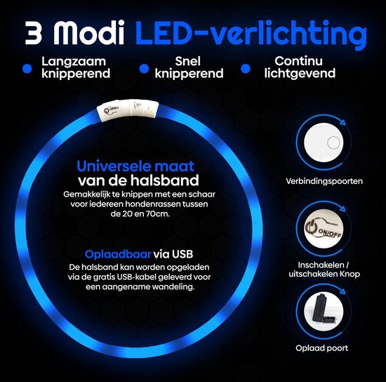 Professor Q LED-halsband voor honden – met lampje blauw – S – blauw - detailfoto 3
