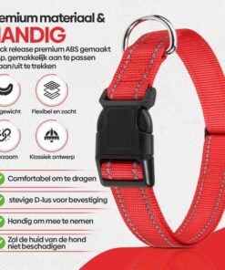 Professor Q Reflecterende hondenhalsband – M – 35–50 cm – rood - detailfoto 2
