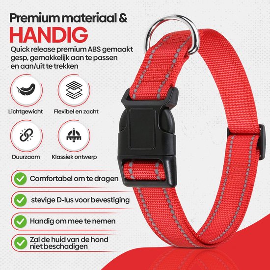 Professor Q Reflecterende hondenhalsband – M – 35–50 cm – rood - detailfoto 2