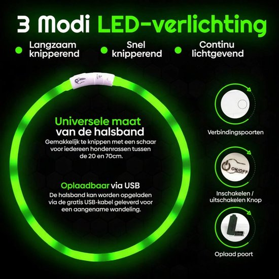 Professor Q LED-halsband voor honden – XL – groen - detailfoto 2