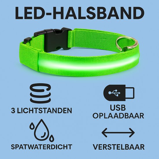 Professor Q Nylon LED-halsband voor honden – M – 37–46 cm – groen - detailfoto 3