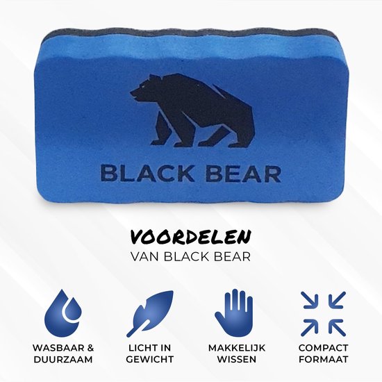 BlackBear Whiteboard accessoires set – 8 markers – wisser en microvezeldoek – stiften zwart, wisser blauw - detailfoto 2