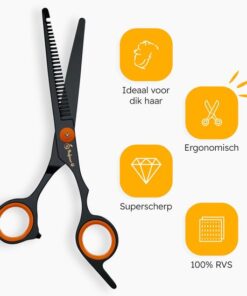 Professor Q Effileerschaar voor honden – met zwart etui – rechtshandig – oranje/zwart - detailfoto 2