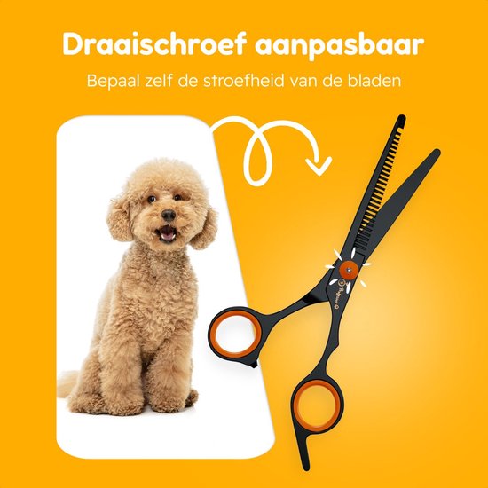 Professor Q Effileerschaar voor honden – met zwart etui – rechtshandig – oranje/zwart - detailfoto 3