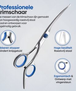Professor Q Gebogen trimschaar voor honden – met zwart etui – rechtshandig – blauw - detailfoto 3
