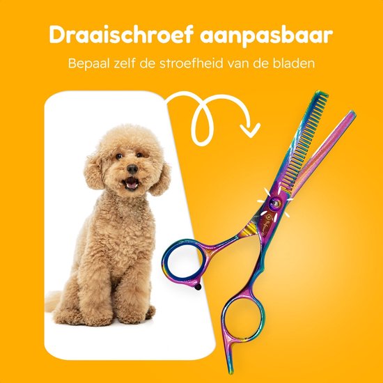 Professor Q Effileerschaar voor honden – met zwart etui – rechtshandig – regenboog - detailfoto 2