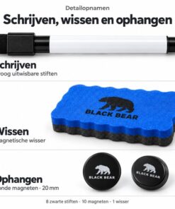 BlackBear Whiteboard accessoires set – 8 zwarte stiften – 10 zwarte magneten – wisser blauw – 19-delig - detailfoto 3