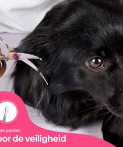 Professor Q Gebogen trimschaar voor honden – met brons etui – rechtshandig – roze - detailfoto 3