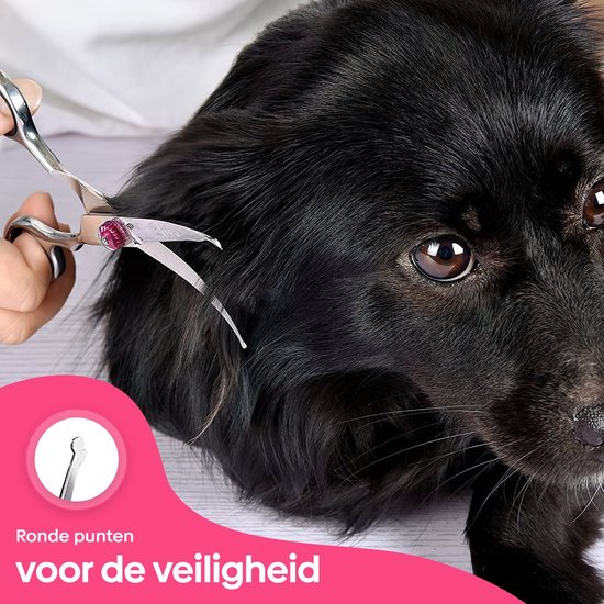 Professor Q Gebogen trimschaar voor honden – met brons etui – rechtshandig – roze - detailfoto 3