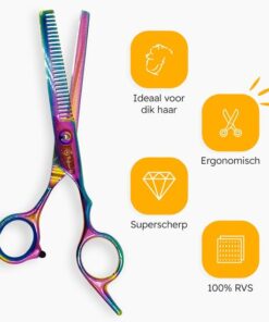 Professor Q Effileerschaar voor honden – met zwart etui – anti-klitkam – rechtshandig – regenboog - detailfoto 2