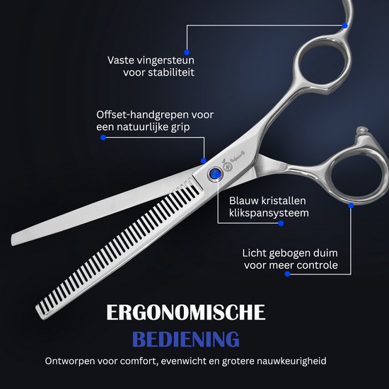 Professor Q Effileerschaar voor honden – J2-staal – 19 cm – zilver - detailfoto 3