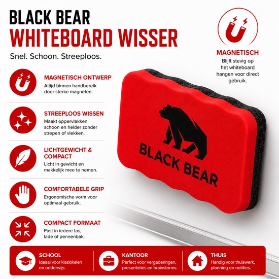 BlackBear Magnetische whiteboardwisser – rood - detailfoto 3