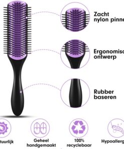 Professor Q Stylingborstel – 9 rijen – large – paars/zwart - detailfoto 3