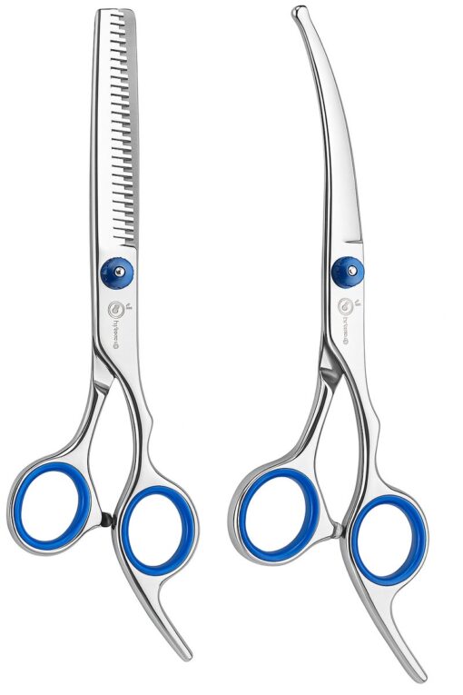 Professor Q Hondentrimset – uitdun- en gebogen schaar – 18 cm – zilver