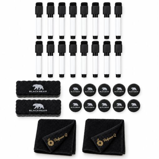 BlackBear & Professor Q Whiteboard Vergaderset - 16 Zwarte Markers - 10 Magneten - 2 Wissers - 2 Doeken - 30-delig