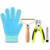BlackBear & Professor Q Kattenverzorgingsset - Nagelknipper Geel met Vijl - Handschoen Lichtblauw - Pluizenverwijderaar