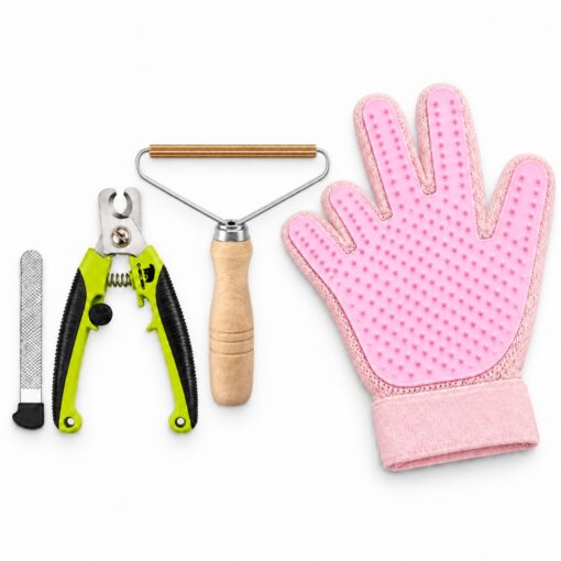 BlackBear & Professor Q Kattenverzorgingsset - Nagelknipper Groen met Vijl - Handschoen Lichtroze - Pluizenverwijderaar