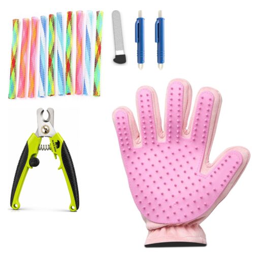 BlackBear & Professor Q Kattenverzorgingsset - Nagelknipper Groen met Vijl - Handschoen Lichtroze - 2 Blauwe Tekenpincetten - 10 Boinks Kattenspeeltjes