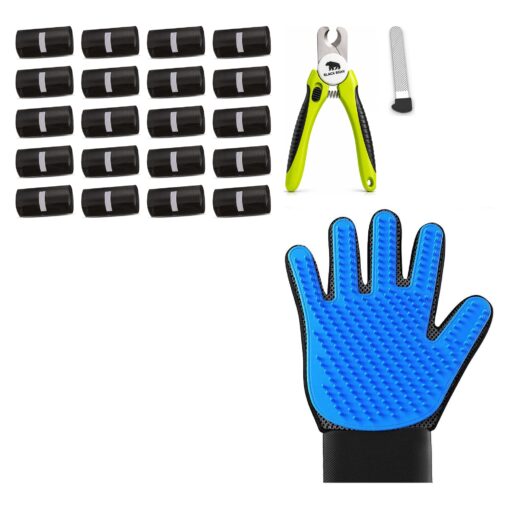 BlackBear & Professor Q Hondenverzorgingsset - Nagelknipper Geel met Vijl - Vachthandschoen Blauw - 300 Poepzakjes