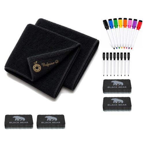 BlackBear & Professor Q Whiteboard Accessoireset - 8 Zwarte Markers - 8 Kleurenmarkers - 4 Zwarte Wissers - 2 Magnetische Doeken