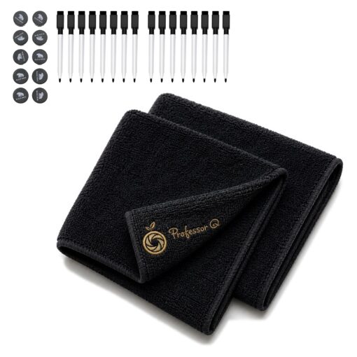 BlackBear & Professor Q Whiteboard Accessoireset - 16 Zwarte Markers - 10 Zwarte Magneten - 2 Magnetische Doeken