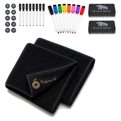 BlackBear & Professor Q Whiteboard Accessoireset - 8 Zwarte Markers - 8 Kleurenmarkers - 10 Zwarte Magneten - 2 Zwarte Wissers - 2 Magnetische Doeken