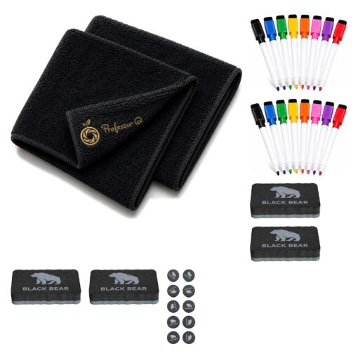 BlackBear & Professor Q Whiteboard Accessoireset - 16 Kleurenmarkers - 10 Zwarte Magneten - 4 Zwarte Wissers - 2 Magnetische Doeken