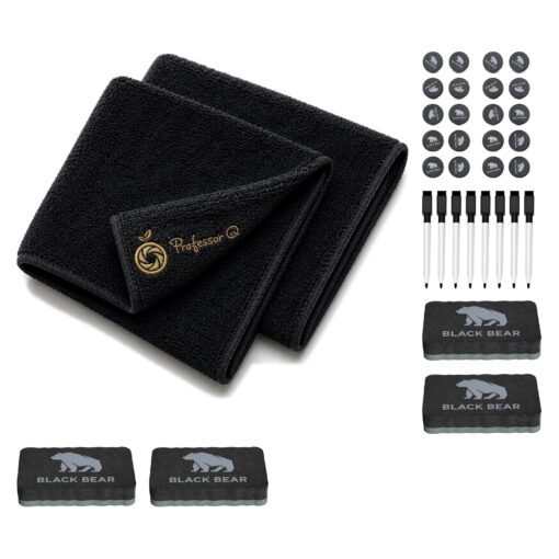 BlackBear & Professor Q Whiteboard Accessoireset - 8 Zwarte Markers - 20 Zwarte Magneten - 4 Zwarte Wissers - 2 Magnetische Doeken