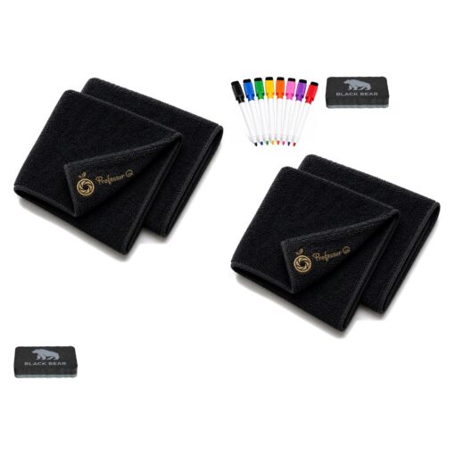 BlackBear & Professor Q Whiteboard Accessoireset - 8 Kleurenmarkers - 2 Zwarte Wissers - 4 Magnetische Doeken