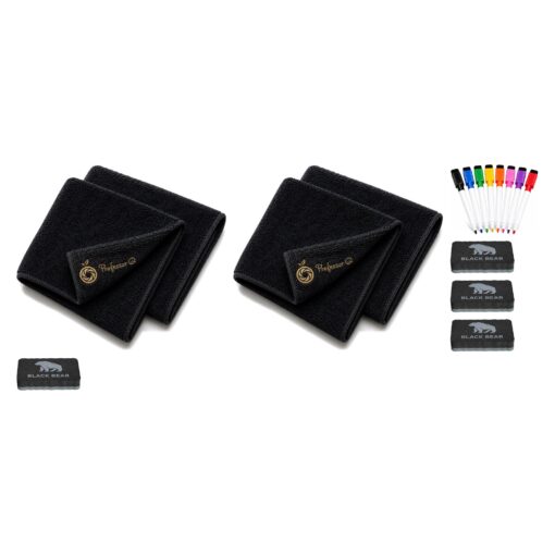 BlackBear & Professor Q Whiteboard Accessoireset - 8 Kleurenmarkers - 4 Zwarte Wissers - 4 Magnetische Doeken