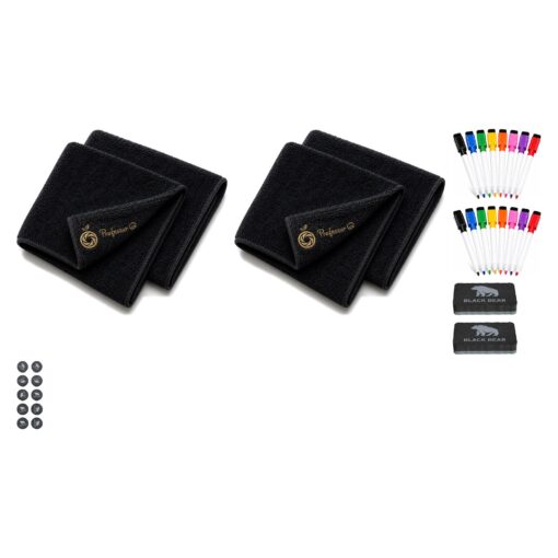 BlackBear & Professor Q Whiteboard Accessoireset - 16 Kleurenmarkers - 10 Zwarte Magneten - 2 Zwarte Wissers - 4 Magnetische Doeken