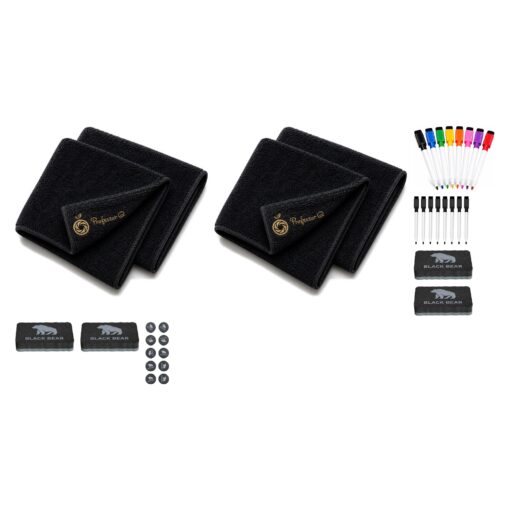 BlackBear & Professor Q Whiteboard Accessoireset - 8 Zwarte Markers - 8 Kleurenmarkers - 10 Zwarte Magneten - 4 Zwarte Wissers - 4 Magnetische Doeken